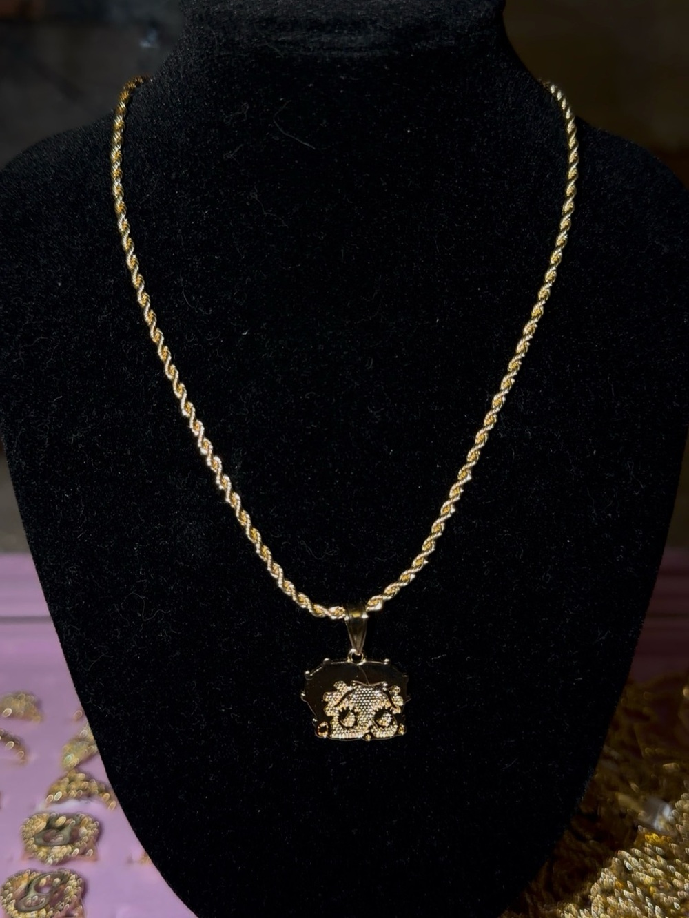 Gold plated Betty boop necklace